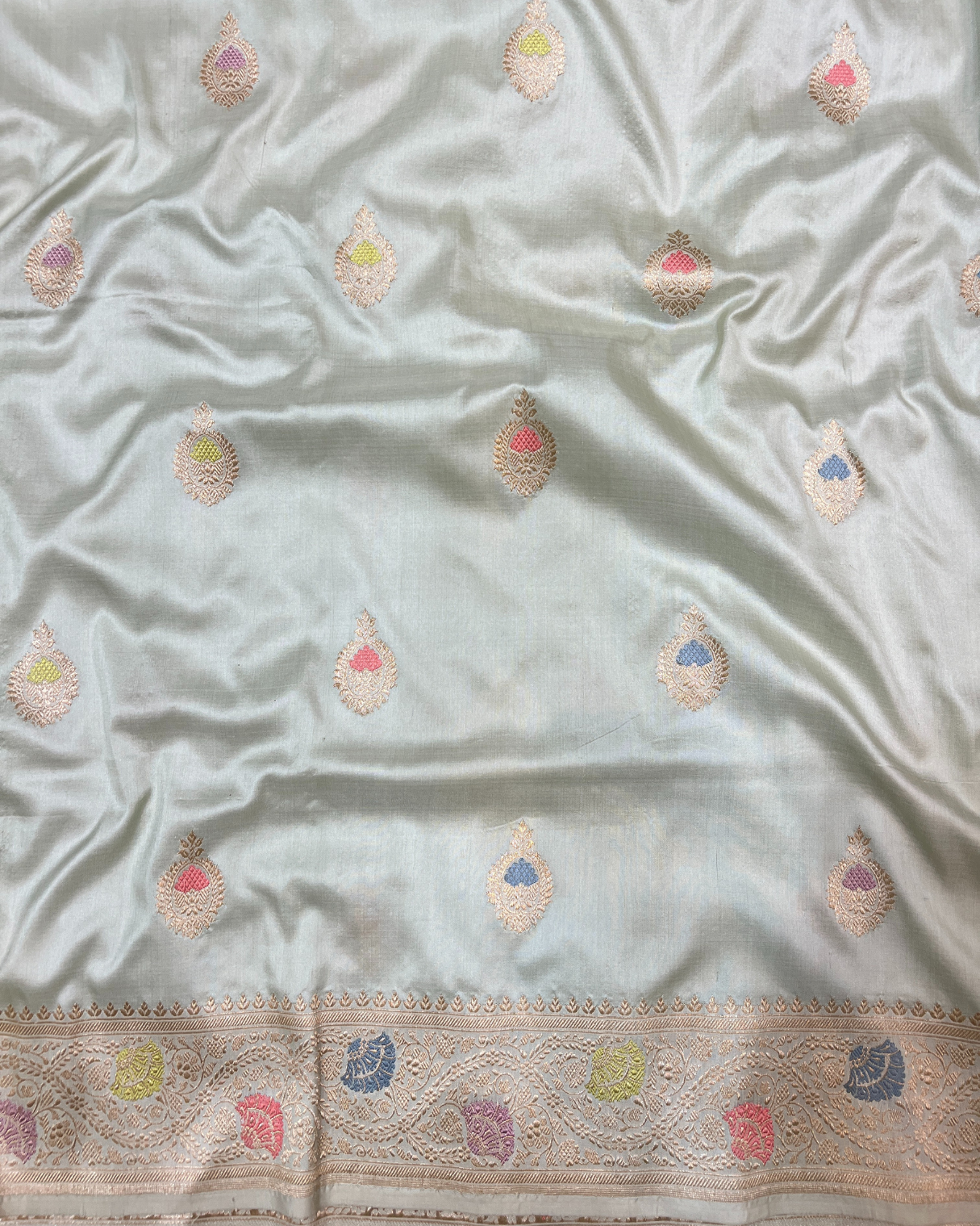 Dusty Blue Handloom Katan Kadhwa Boota Saree