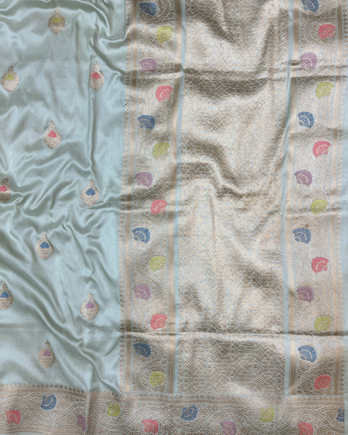 Dusty Blue Handloom Katan Kadhwa Boota Saree