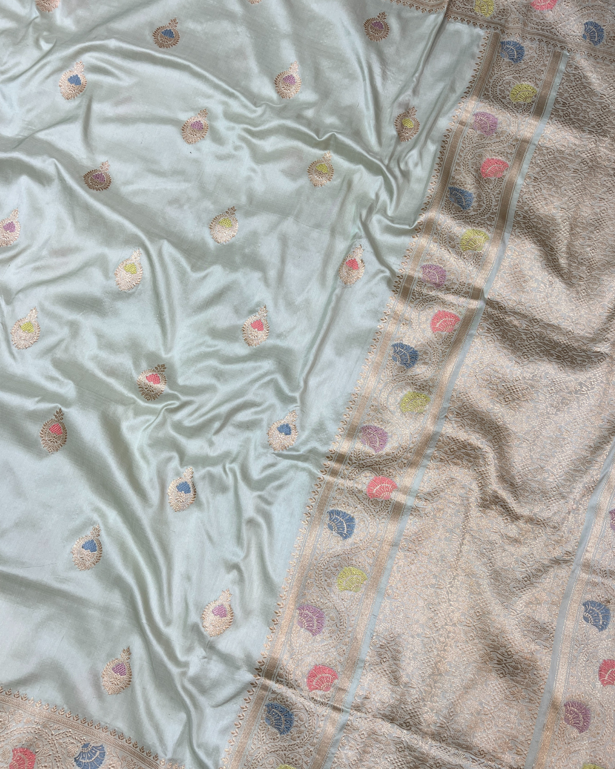 Dusty Blue Handloom Katan Kadhwa Boota Saree