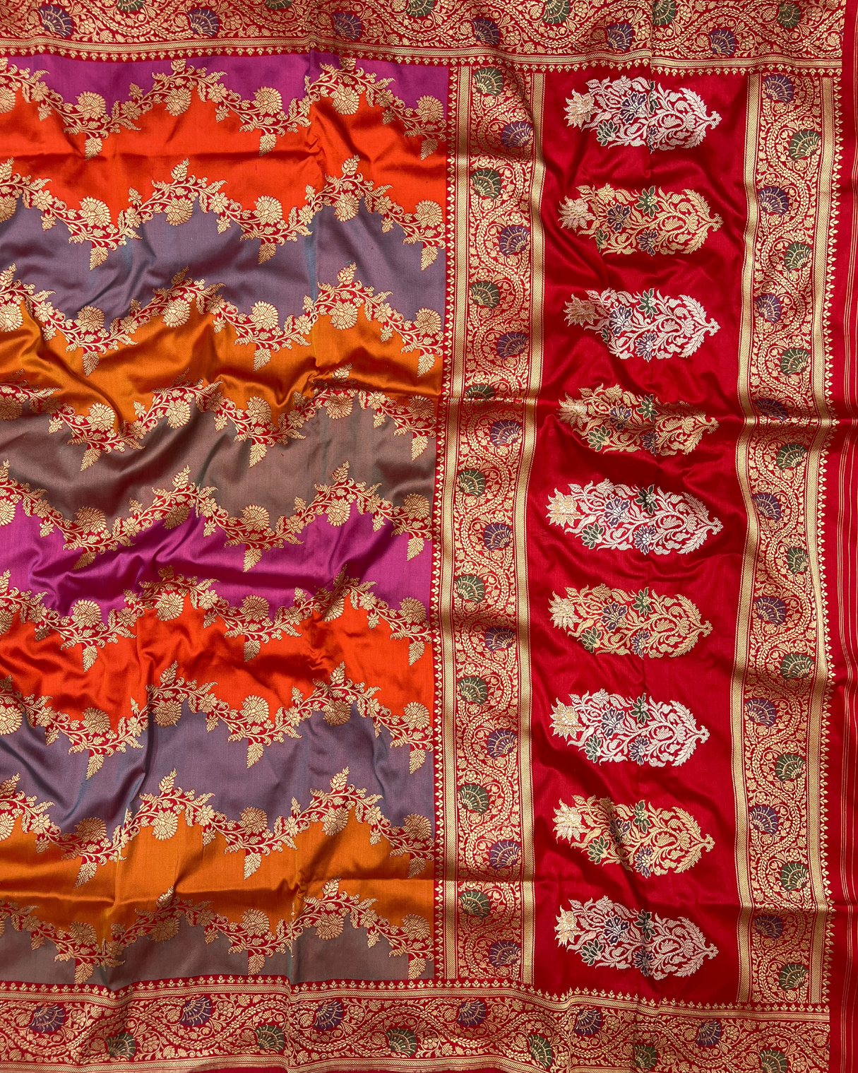 Multicolour Pure Katan Silk Rangkat Handloom Saree