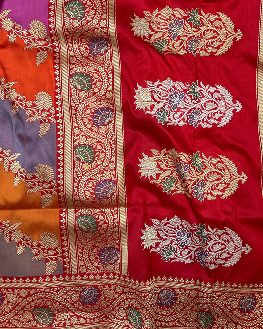 Multicolour Pure Katan Silk Rangkat Handloom Saree
