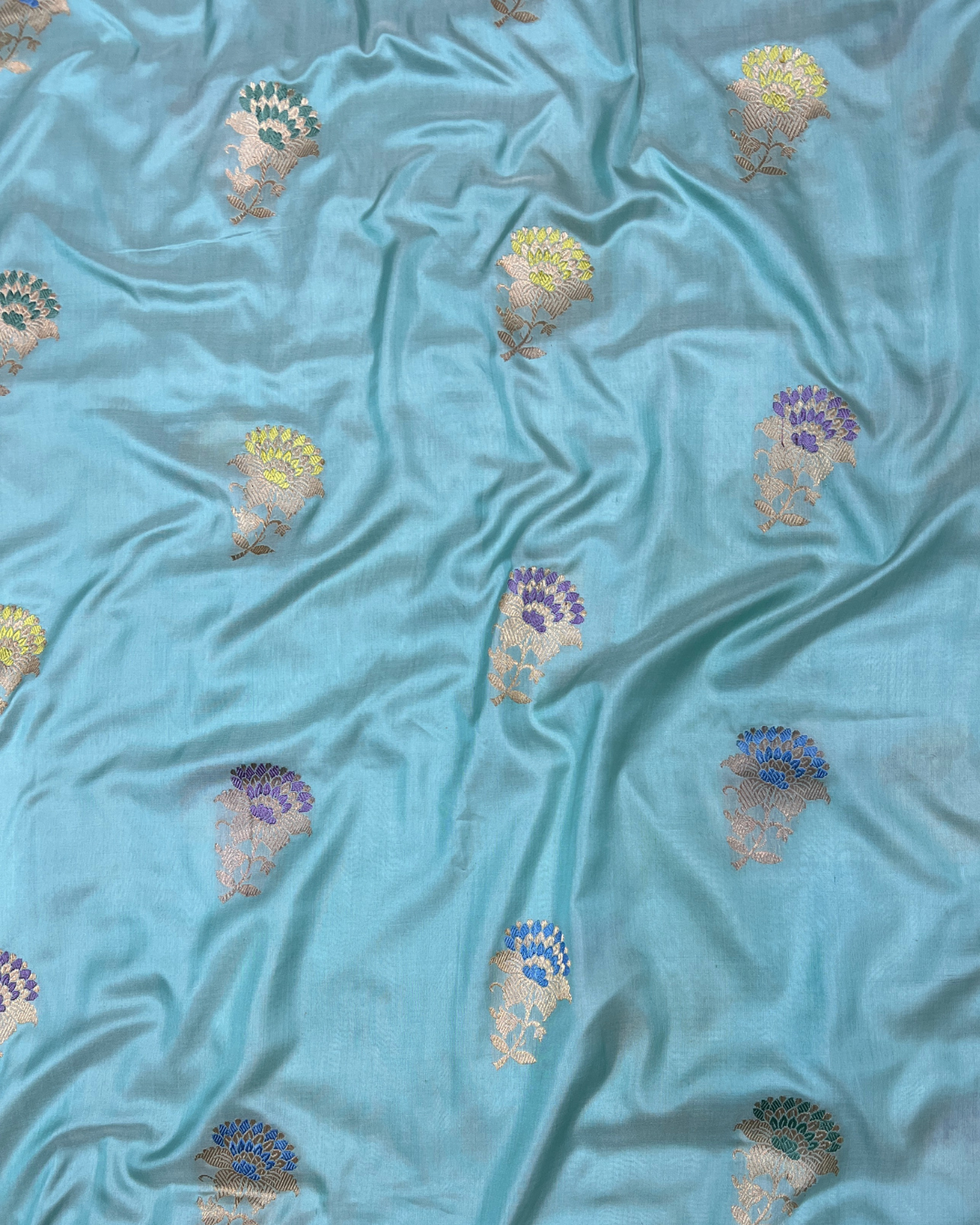 Blue Handloom Katan Kadhwa Boota Saree