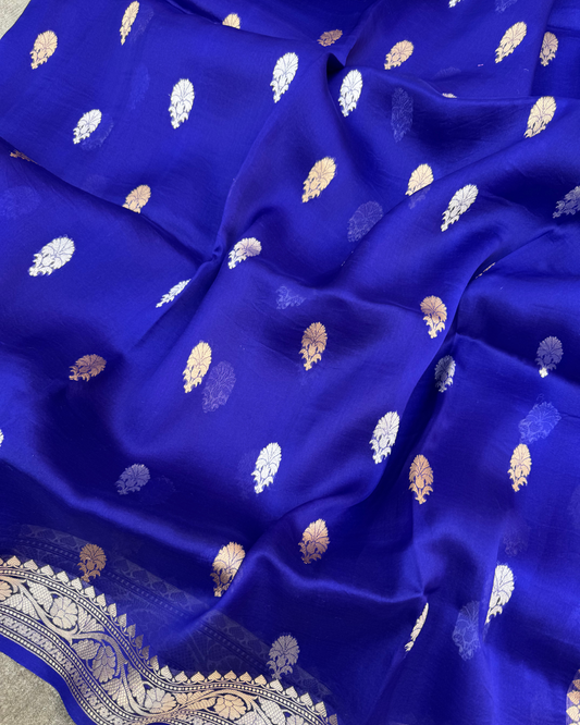Blue Pure Banarasi Kora Silk Color