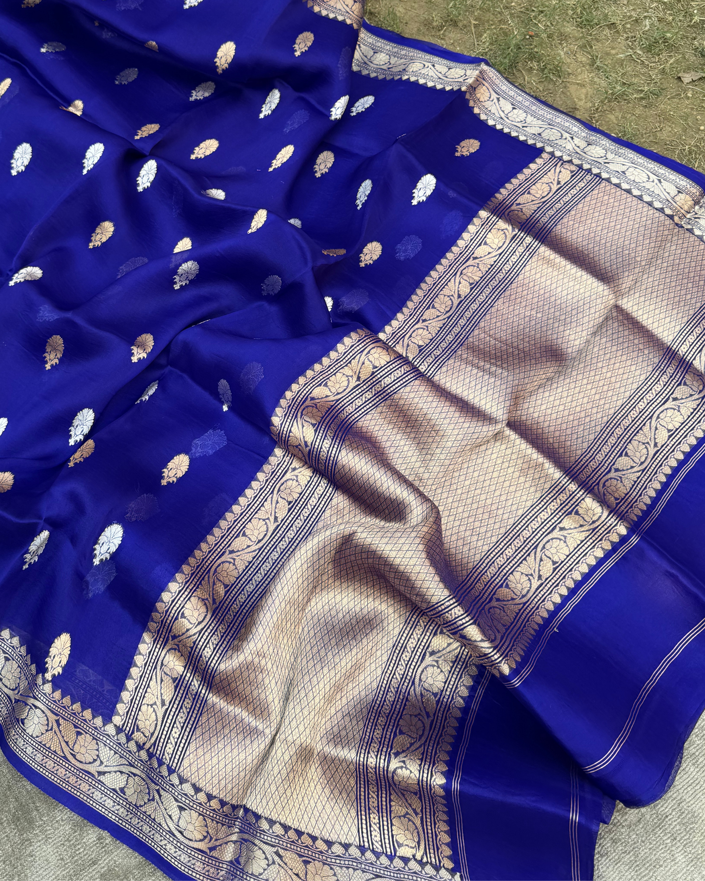 Blue Pure Banarasi Kora Silk Color