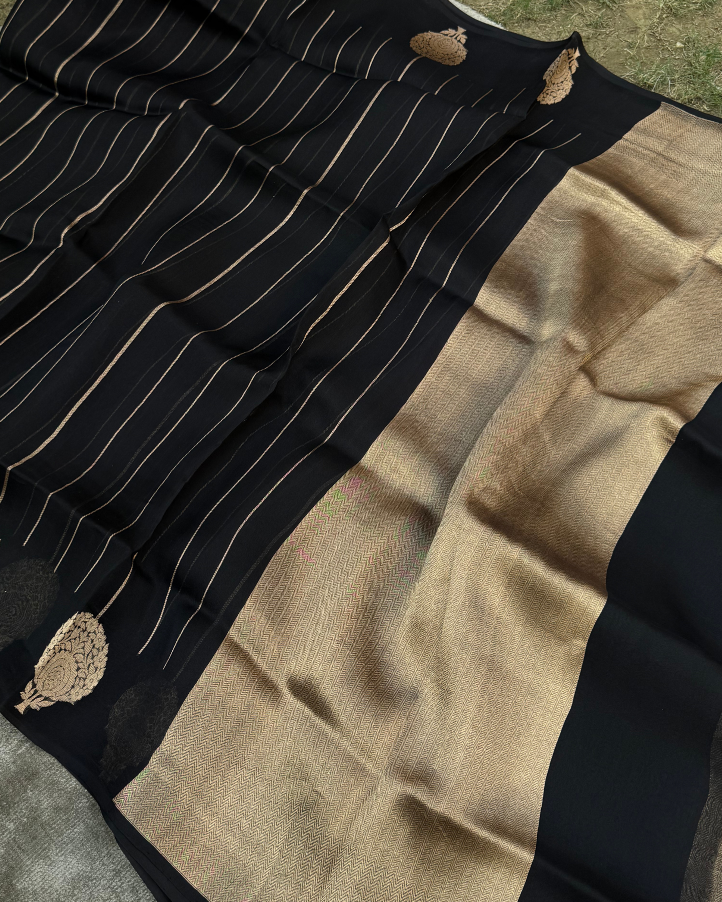 Black Pure Banarasi Kora Silk Saree