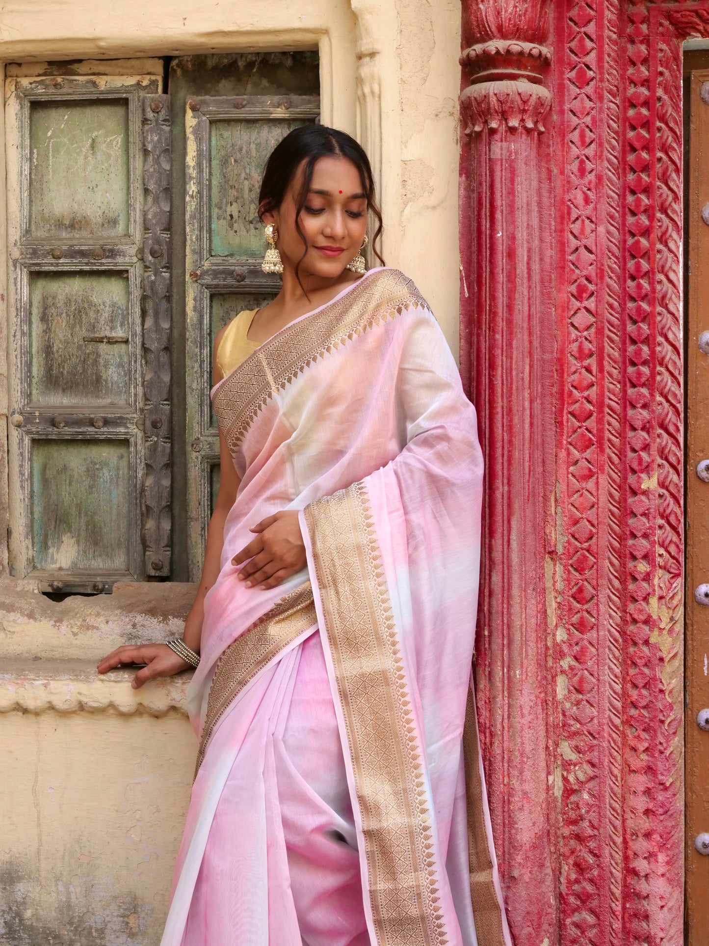 Handloom Pure Chanderi linen saree