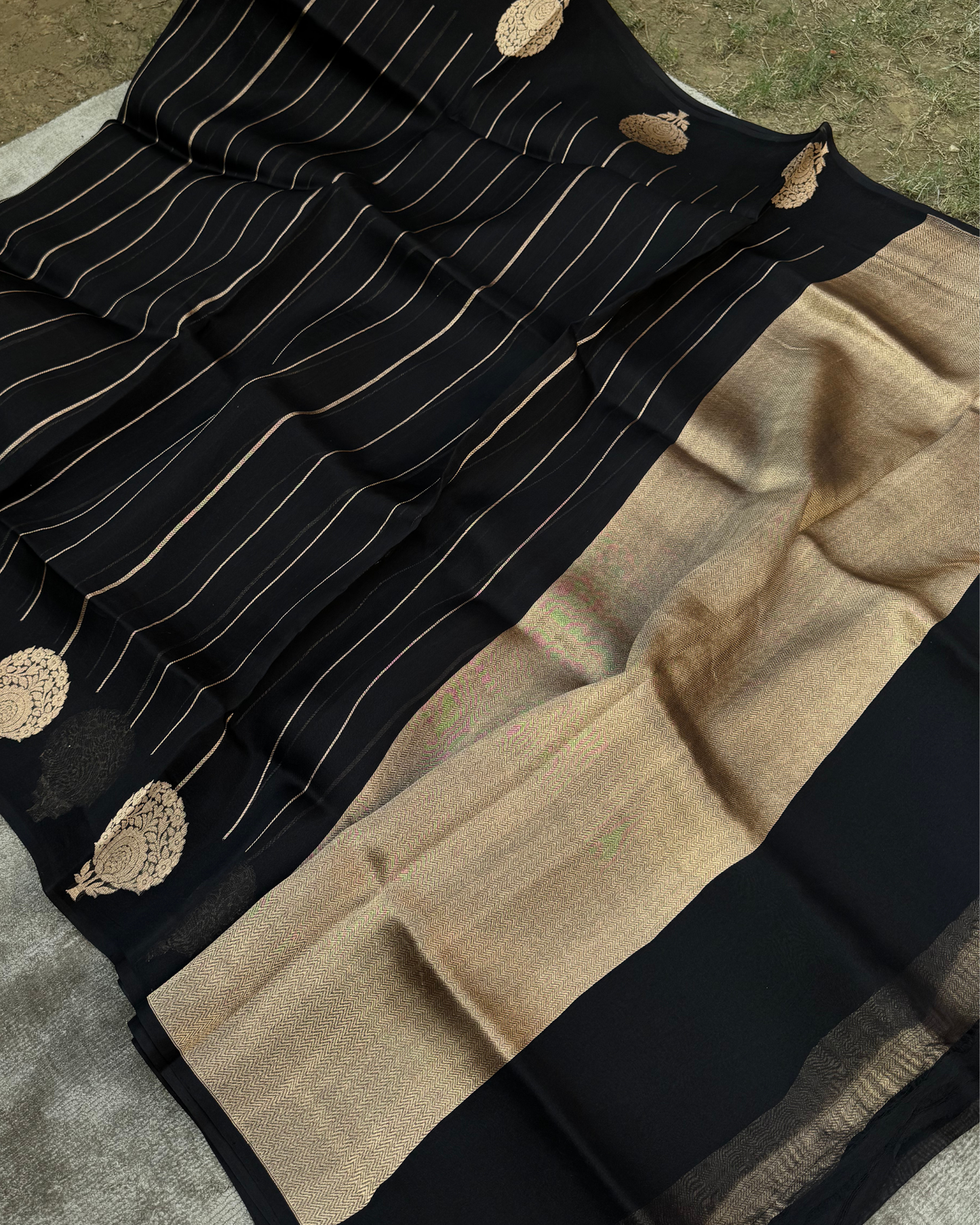 Black Pure Banarasi Kora Silk Saree