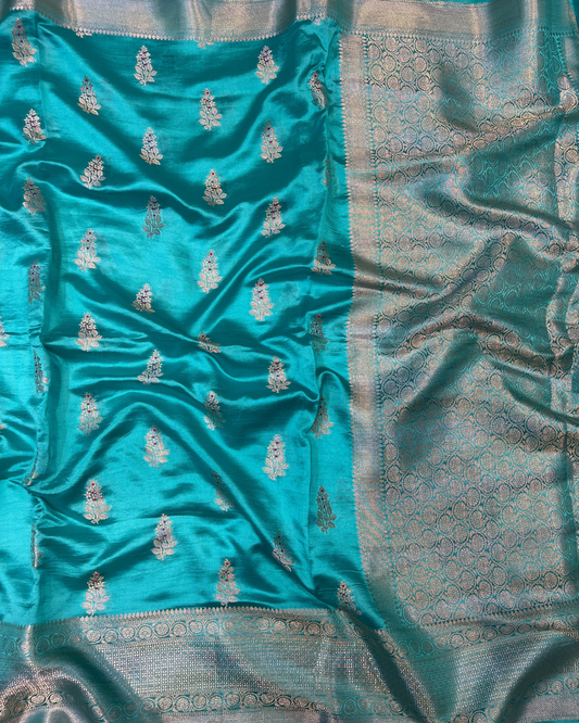Teal Blue Raw Mango Saree