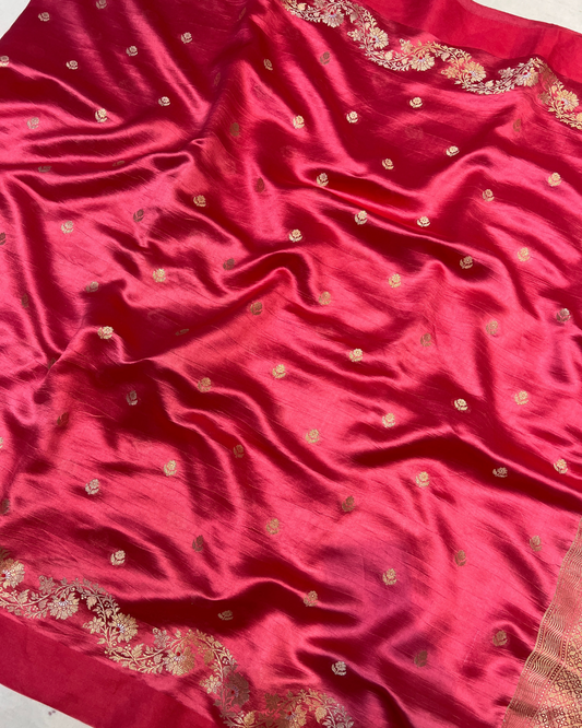 Strawberry Red Raw Mango Saree