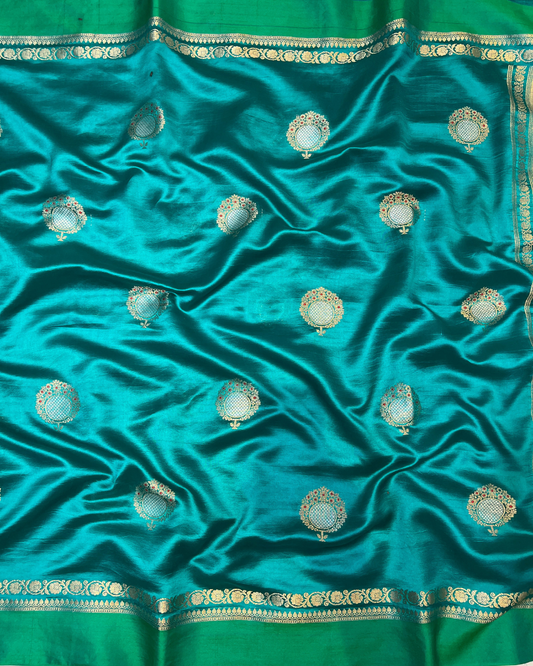 Teal Blue Raw Mango Saree