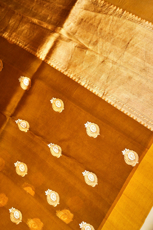 Yellow Pure Kora Silk Saree