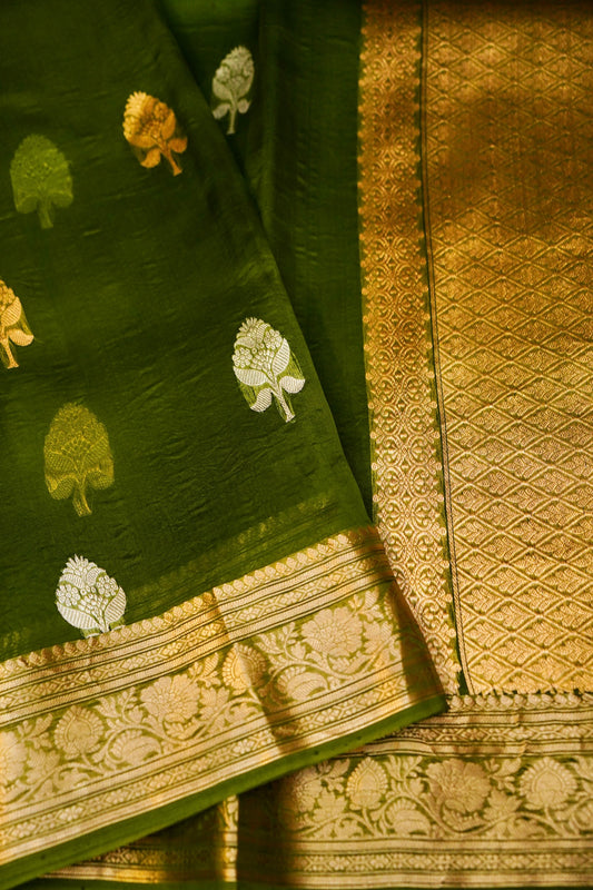 Green Pure Kora Silk Saree
