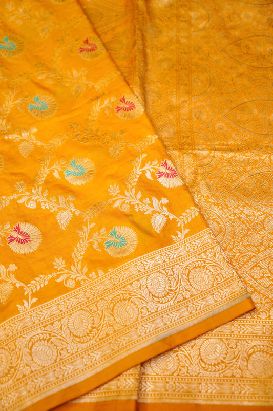 Yellow Katan Meenakari Banarasi Silk Saree