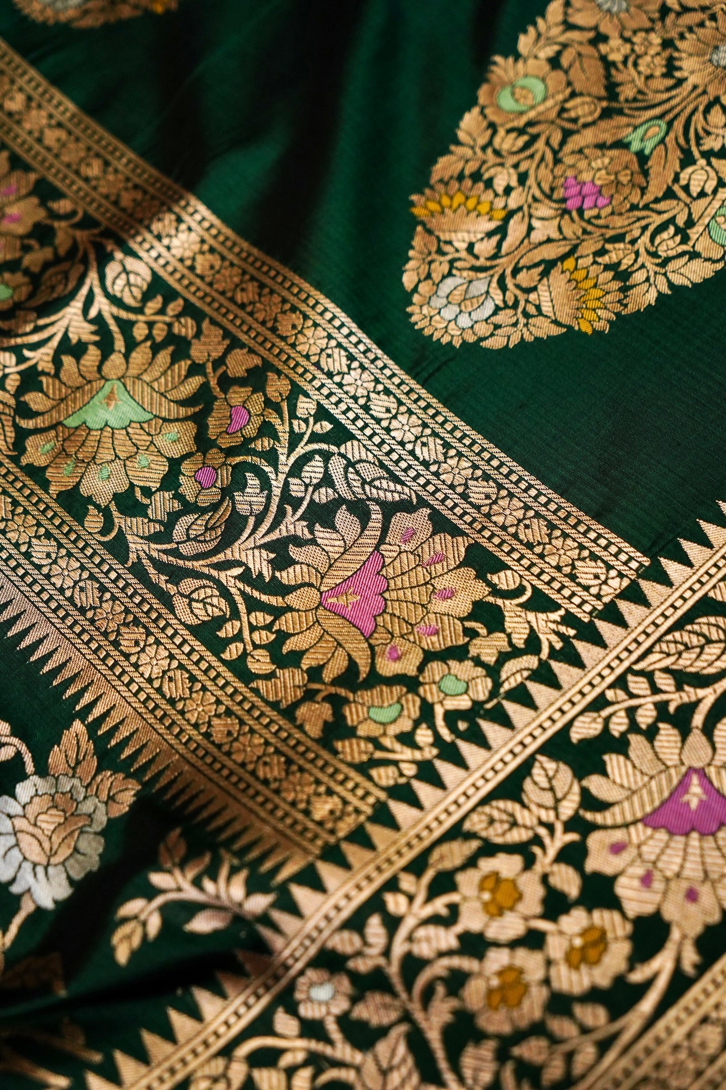Green Katan Meenakari Banarasi Silk Saree