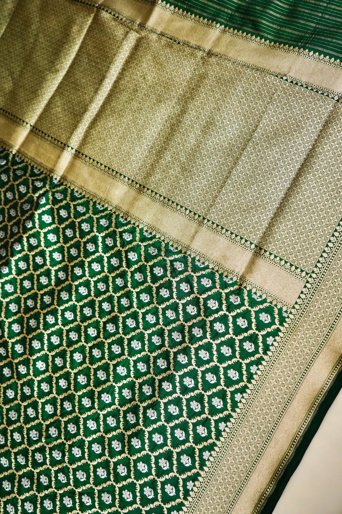 Dark Green Pure Banarasi Katan Silk Saree