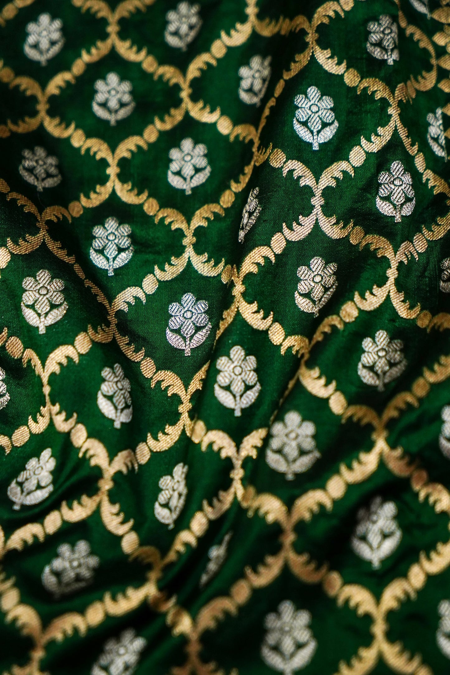 Dark Green Pure Banarasi Katan Silk Saree