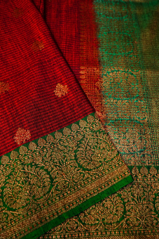 Red Dupion Handloom Silk Saree