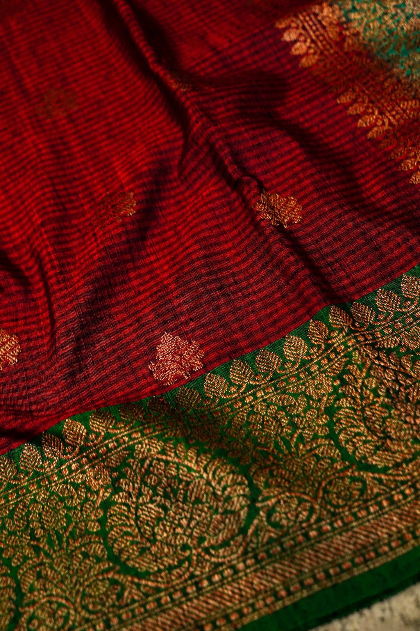 Red Dupion Handloom Silk Saree