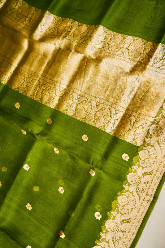 Green Pure Kora Silk Saree