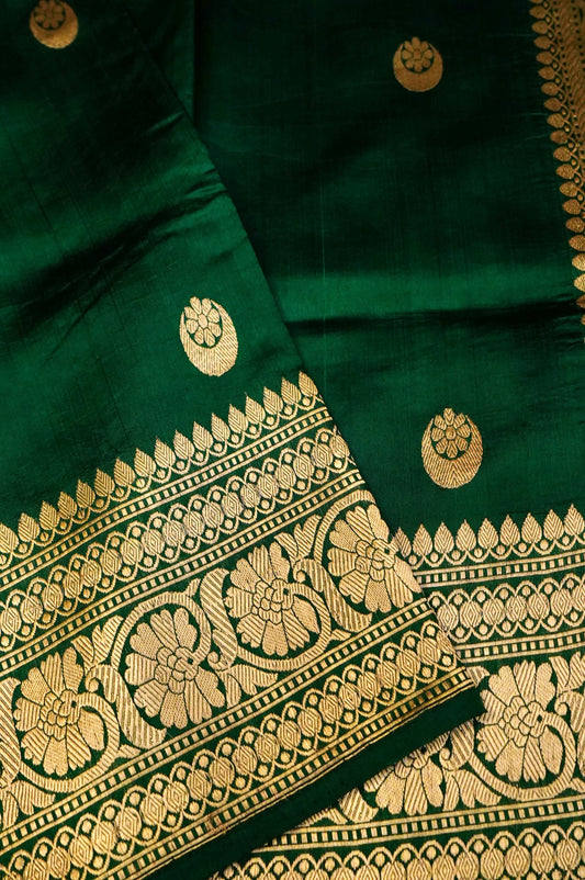 Dark Green Pure Mulberry Katan Silk Saree