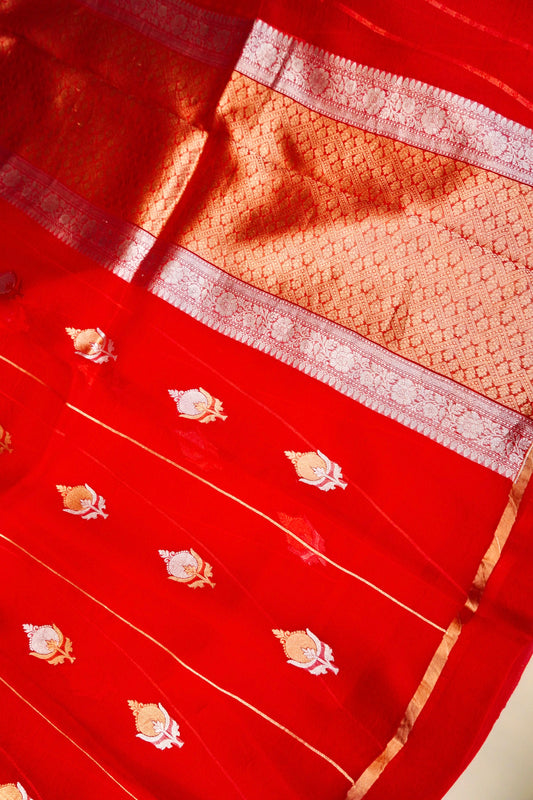 Red Pure Kora Silk Saree