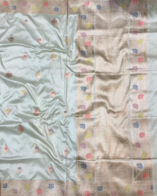 Dusty Blue Handloom Katan Kadhwa Boota Saree