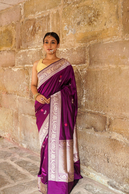 Pure Warm Banarasi Katan Silk Saree for Winter Weddings | Hamjoli Banaras