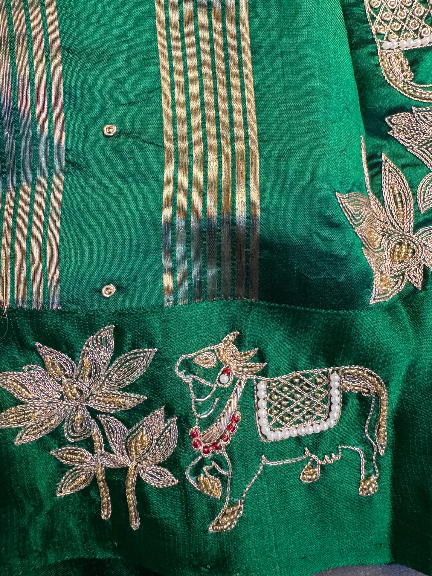 Emerald Gauri – Pure Silk Handcrafted Zardozi Saree