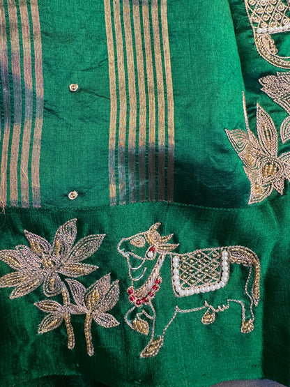 Emerald Gauri – Pure Silk Handcrafted Zardozi Saree
