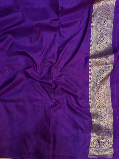 Royal Purple Handloom Kadwa Banarasi Katan Silk Saree with All-Over Geometric Zari Weaving