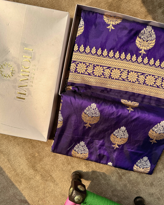Purple Katan Meenakari Alfi Banarasi Silk Saree