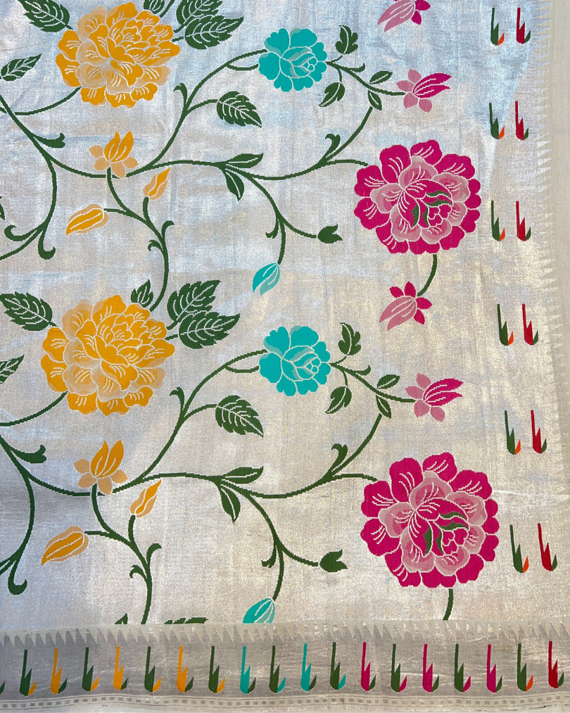 Off-White Tissue Tusser Georgette Banarasi Saree