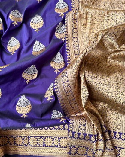 Purple Katan Meenakari Alfi Banarasi Silk Saree