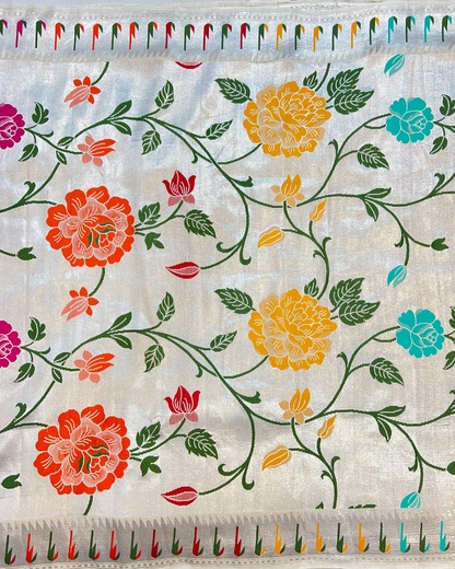 Off-White Tissue Tusser Georgette Banarasi Saree