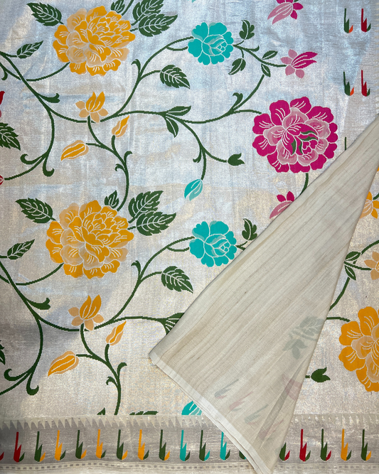 Off-White Tissue Tusser Georgette Banarasi Saree