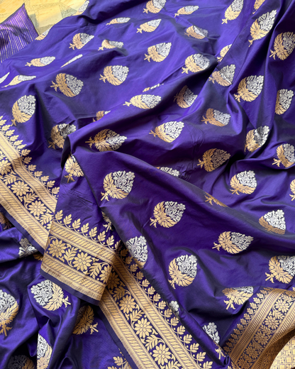 Purple Katan Meenakari Alfi Banarasi Silk Saree