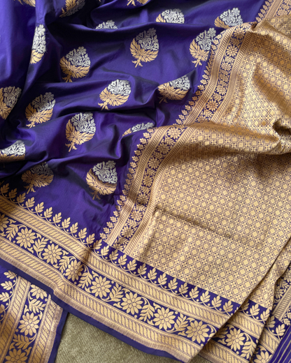 Purple Katan Meenakari Alfi Banarasi Silk Saree