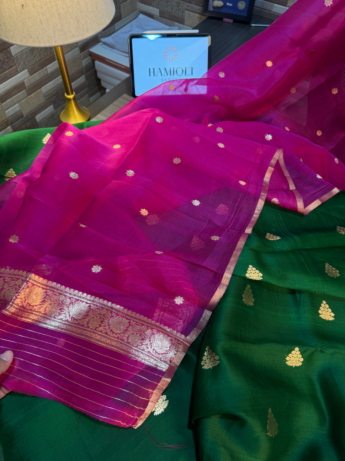 Rangrez Gulabi 3-piece unstitched Kora silk suit set matching fabrics