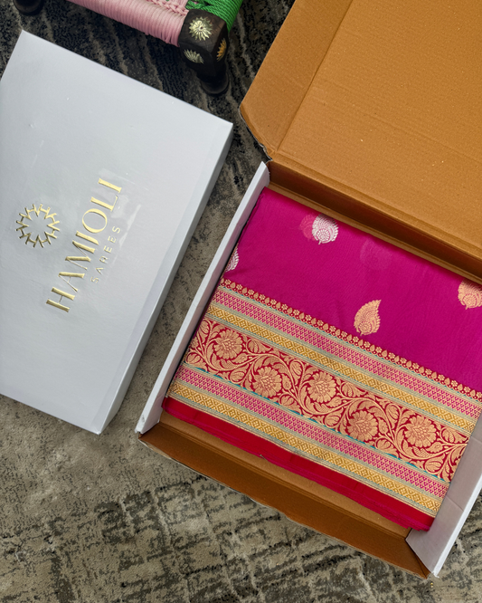 Pink Banarasi Handloom Double Kora Katan Handloom Saree