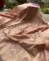 Minimal golden border and pallu detail of dusty peach pure Katan silk saree