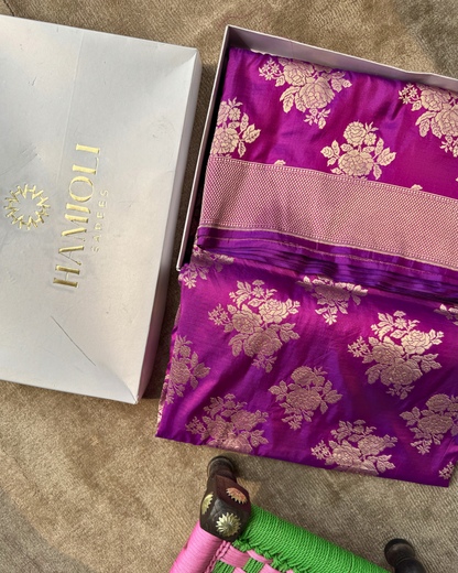 Dark Pink Pure Banarasi Katan Silk Saree