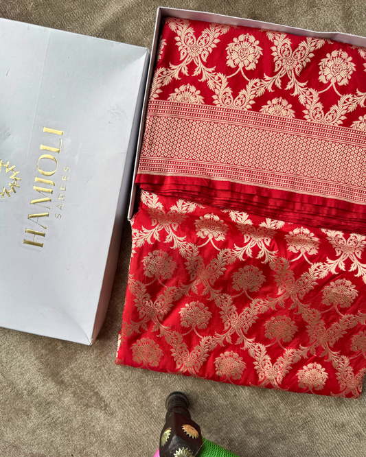 Red Pure Banarasi Katan Silk Saree