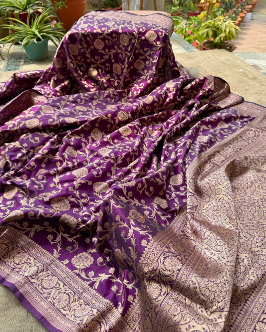 Purple Pure Banarasi Katan Silk Saree