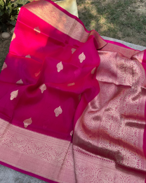 Red pure Kora silk Banarasi saree with handwoven Kadwa boota motifs full drape
