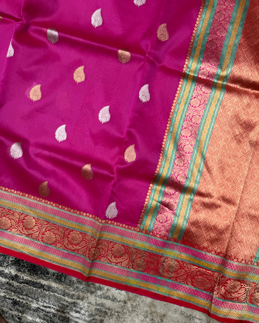 Pink Banarasi Handloom Double Kora Katan Handloom Saree