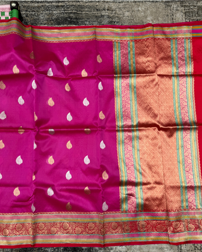 Pink Banarasi Handloom Double Kora Katan Handloom Saree