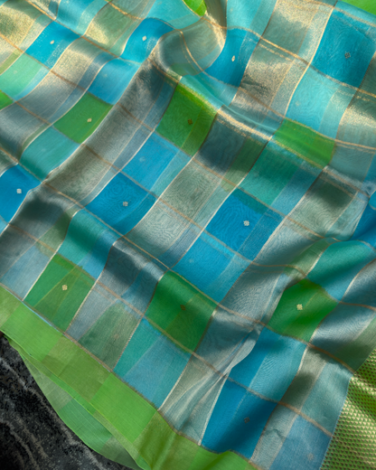 Green Pure Banarasi Kora Silk Rangkat Saree