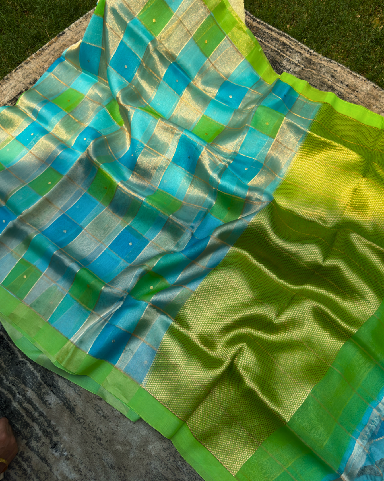 Green Pure Banarasi Kora Silk Rangkat Saree