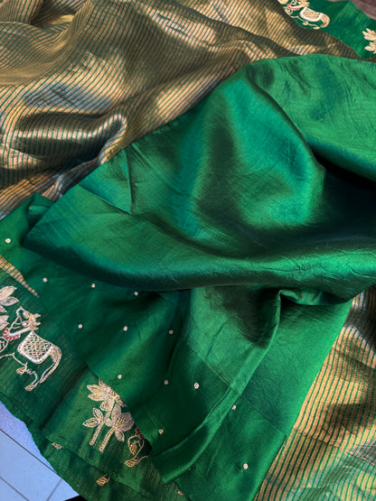 Emerald Gauri – Pure Silk Handcrafted Zardozi Saree