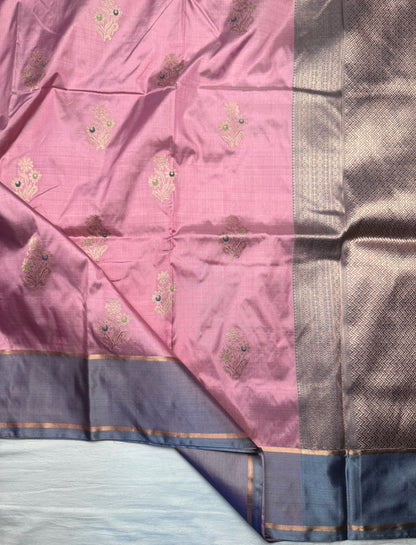 Blush Pink Pure Katan Silk Kadwa Handwoven Banarasi Saree